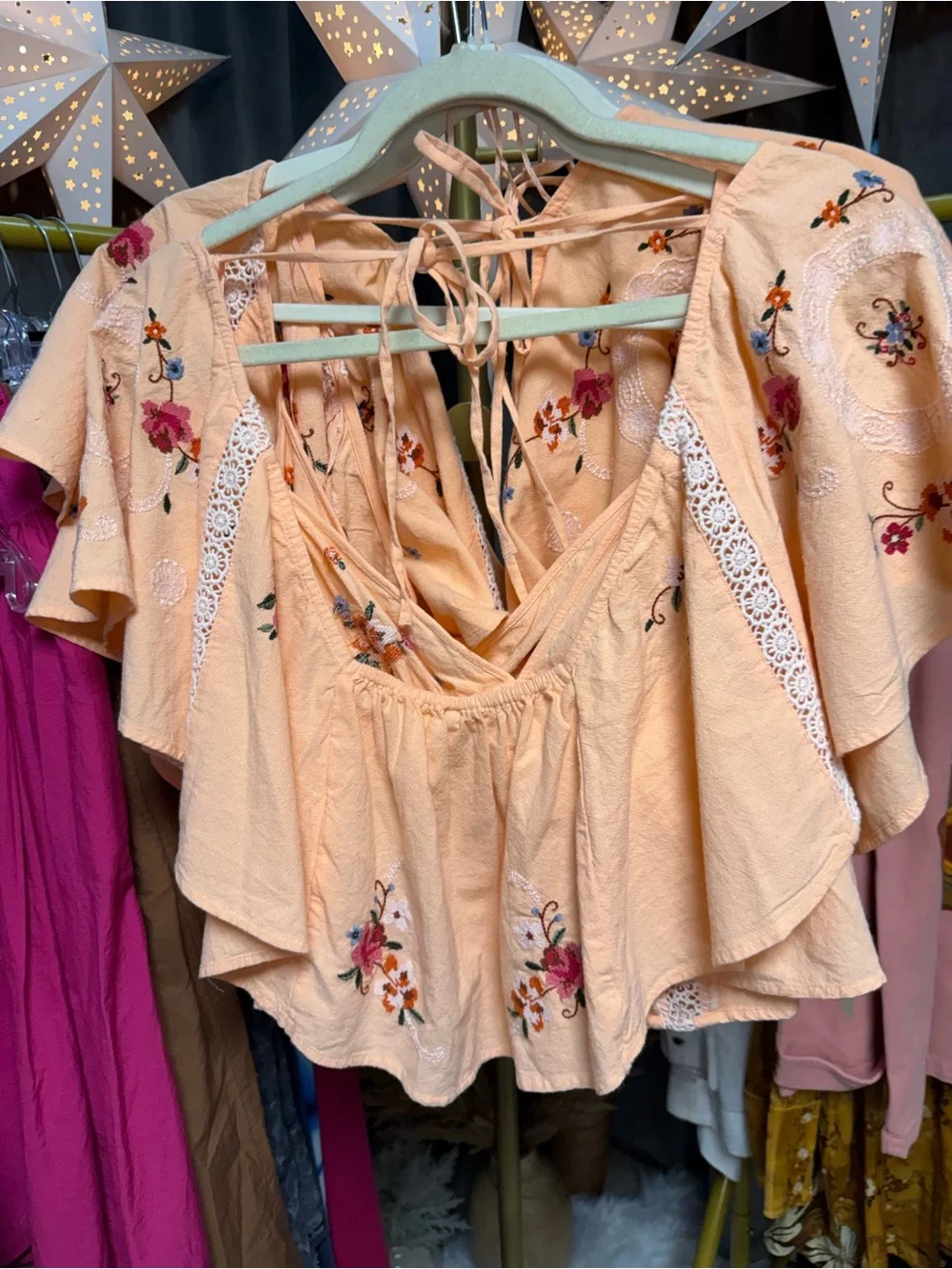 Free People Make Me Yours Embroidered Blouse- Peach combo